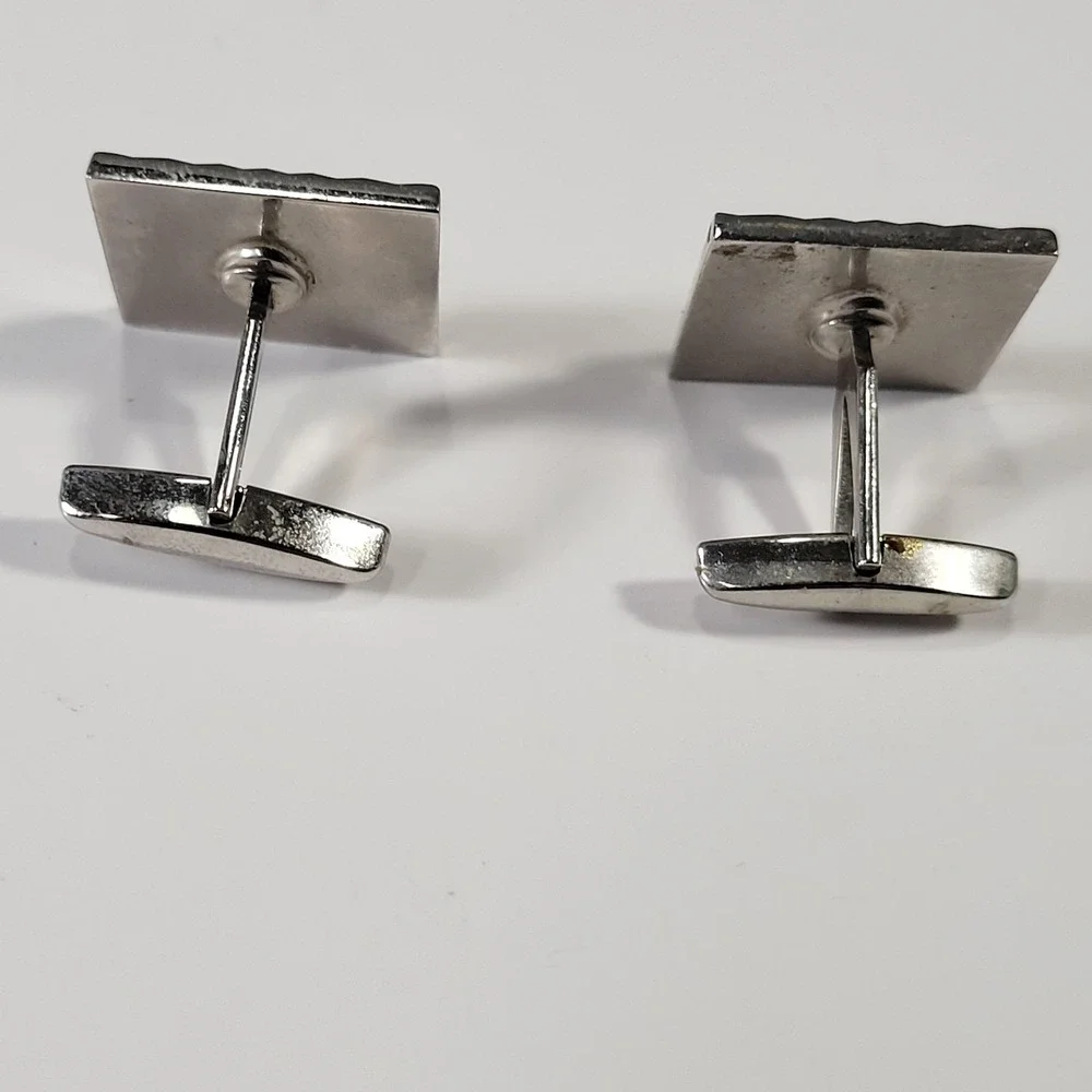 Vintage Swank Cufflinks Mens Silver Tone Black Stone Sunburst Square Design